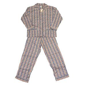 NWT Lanz of Salzburg Flannel Pajamas Womens M 2 Piece Floral Hearts Stripes